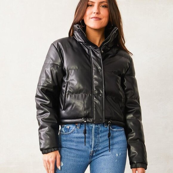 VIGOSS Women Cropped Puffer Jacket Zip-Up Black Size S - Picture 1 of 4